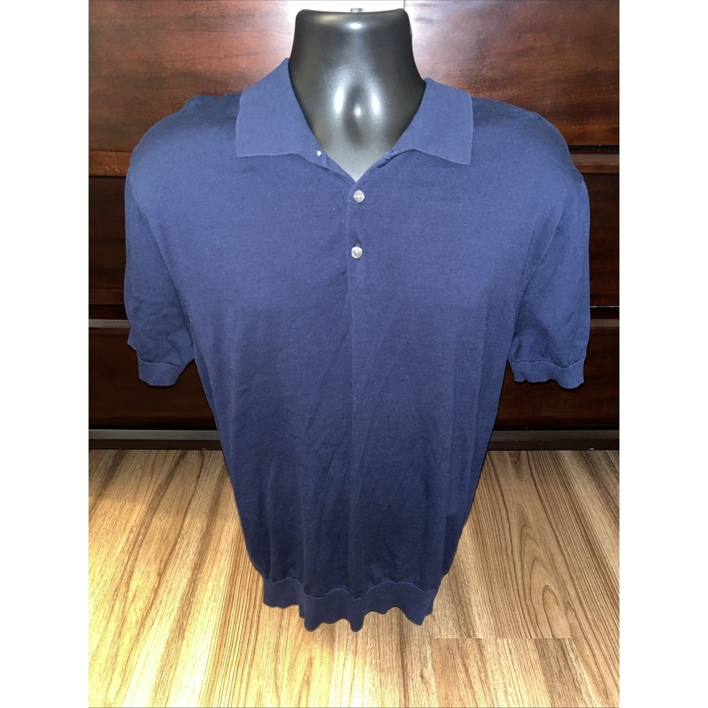 Collars & Co Sweater Polo Shirt Mens Size XL Silk Cotton Blend Knit Navy Blue